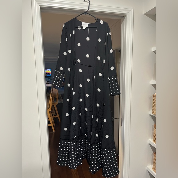 We are Leone Polka-dot Silk Crepe De Chine Robe In Black With White Polka M/L - Picture 2 of 4